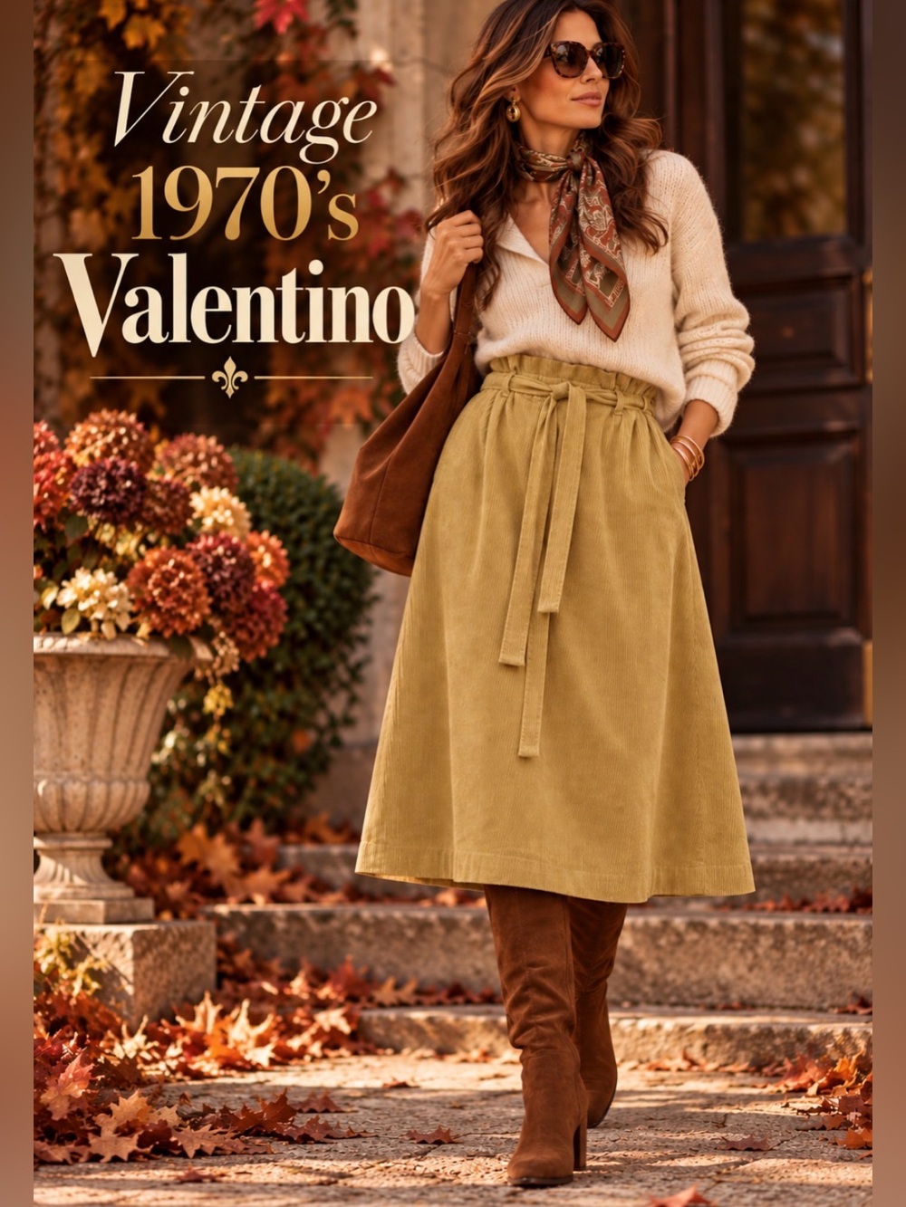 Valentino -vintage 70’s-brushed cotton tan corduroy skirt -Italian made/ pockets